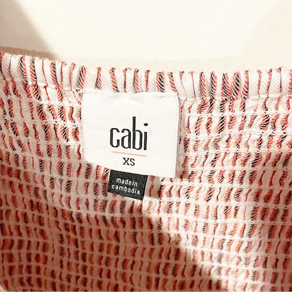 CABI Womens XS Bishop Sleeve Square Neck Top #5890 Red White Stripe Carnival - Picture 4 of 6